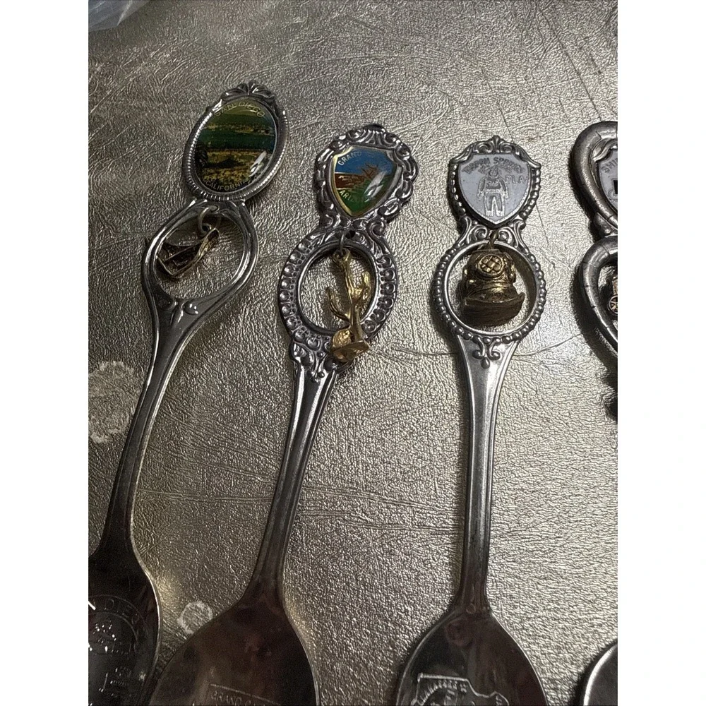Lot  7 Vintage Souvenir Spoon South Carolina Indiana Florida Arizona USA
